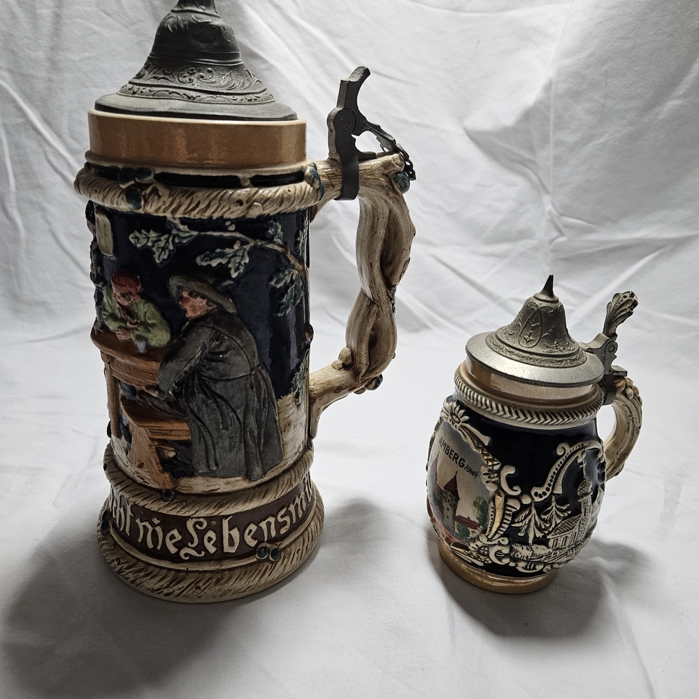 Artisan Ceramic Beer Steins with Pewter Lids